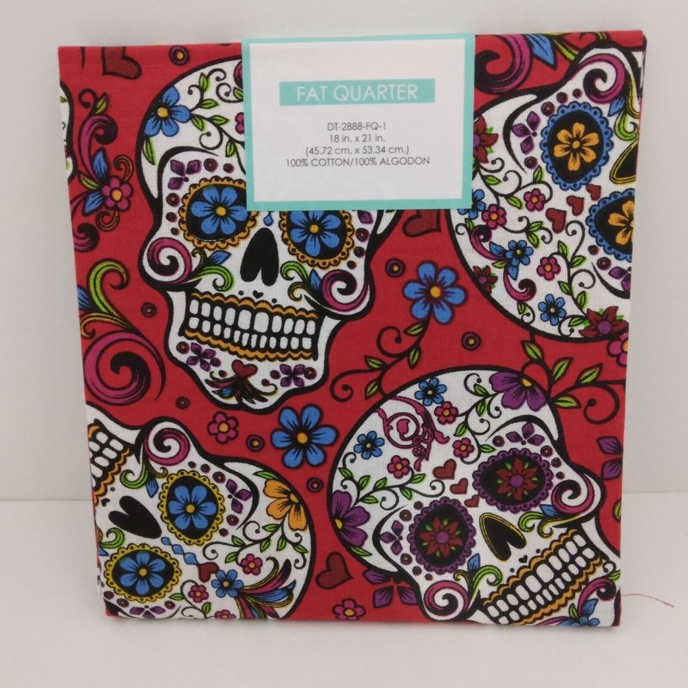 Sugar Skulls Fabric‎ Fat Quarter Red Material 18x22 Crafts Sewing Quilting
